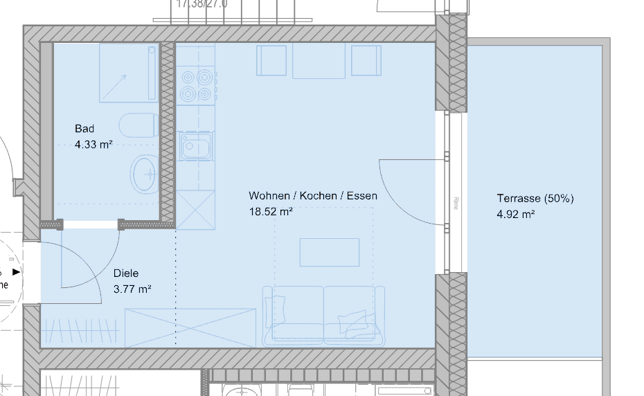Originalgrundriss WHL 4.01 · Erdgeschoss: 1-Zimmer-Wohnung