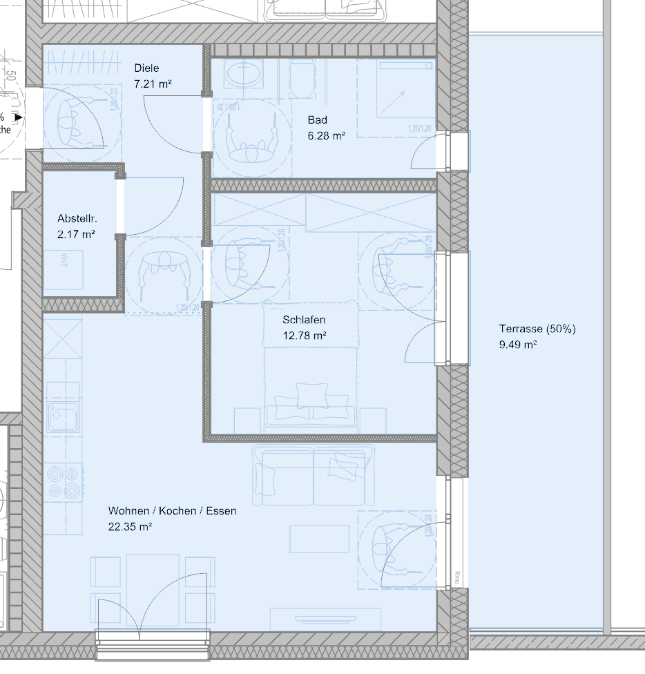 Originalgrundriss WHL 4.02 · Erdgeschoss: 2-Zimmer-Wohnung