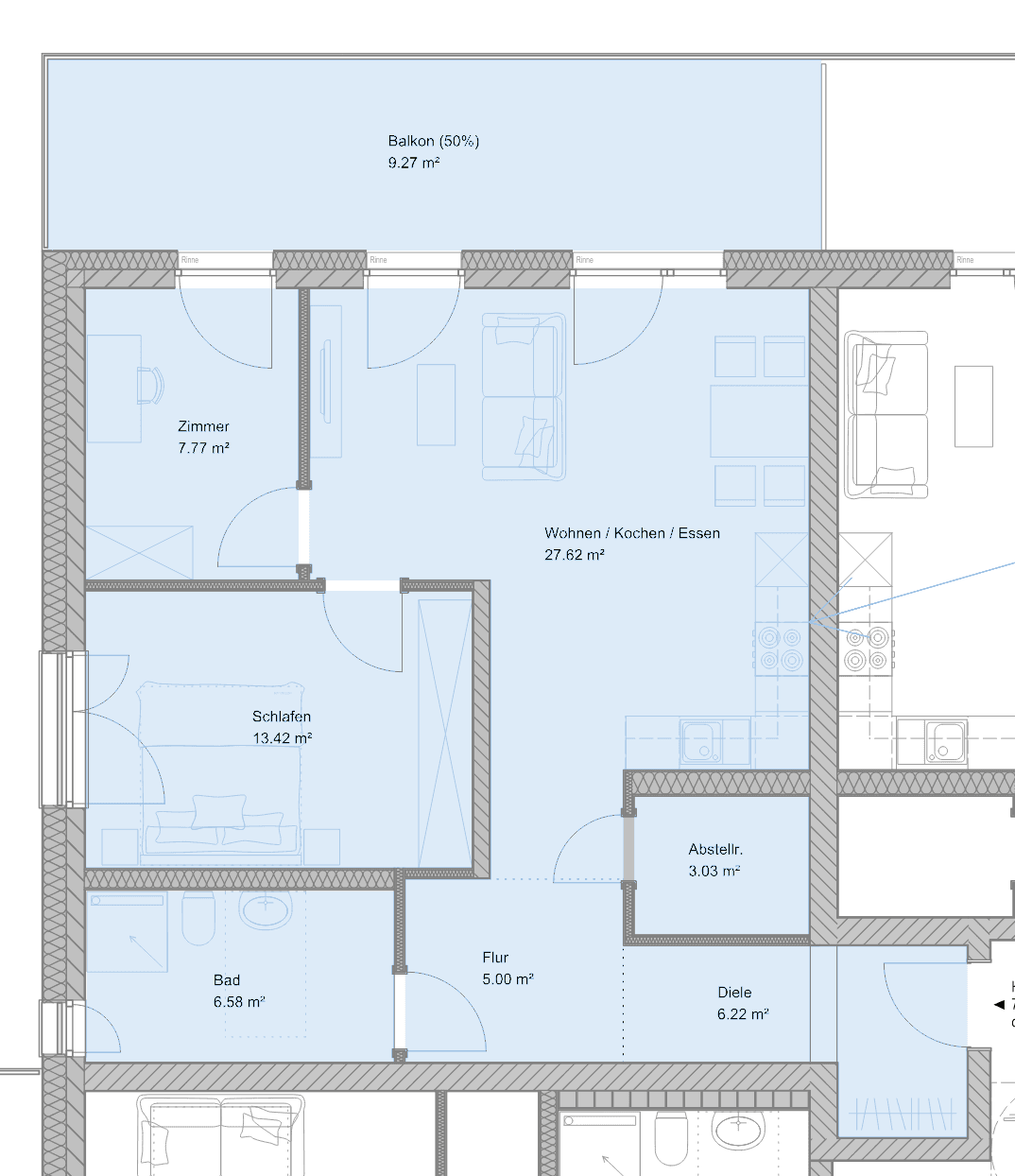Originalgrundriss WHL 4.06 · Erdgeschoss: 3-Zimmer-Wohnung